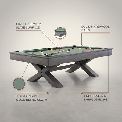 Professional Pool Table Built for Serious Players, 1-Inch Slate Surface, Wool Blend Fabric, Solid Wood Rails