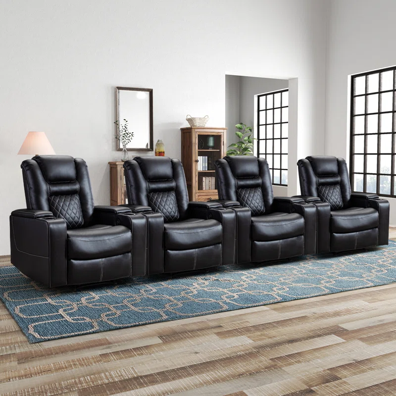 36.22" W Luxury Individual Seat Top Faux Leather Home Theater Seat Recliners Quadruple Seat with USB & Dual Cup Holders & Arm Storage (Set of 4)