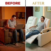 35.3" Wide Modern Faux Leather Power Home Theater Individual Seat with USB & Dual Cup Holders&Arm Storage — Before & After