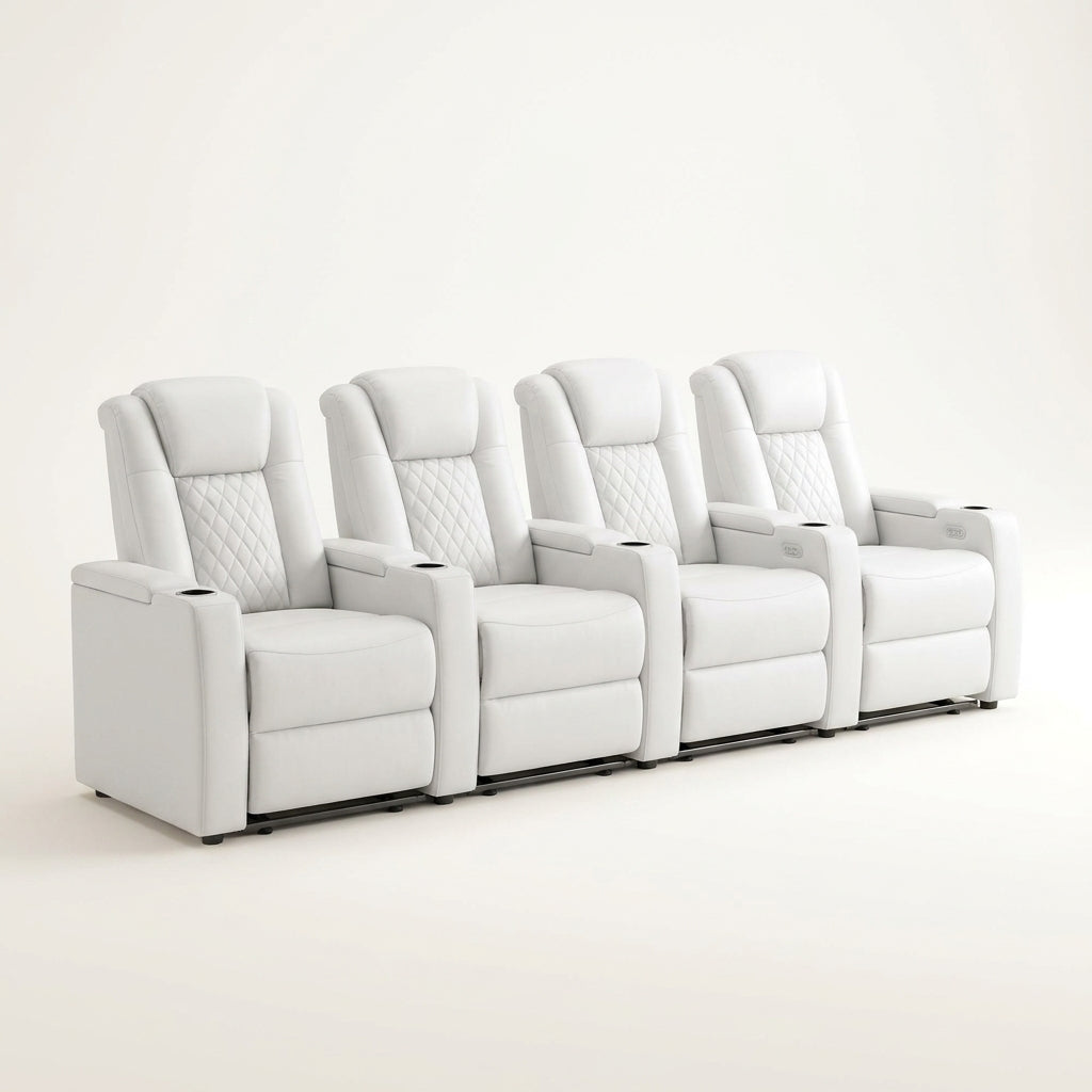 35.3" Wide Modern Faux Leather Power Home Theater Individual Seat with USB & Dual Cup Holders&Arm Storage — Studio Shot