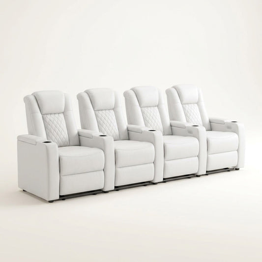 35.3" Wide Modern Faux Leather Power Home Theater Individual Seat with USB & Dual Cup Holders&Arm Storage — Studio Shot