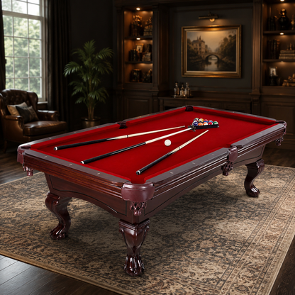 Augusta 8-Ft Pool Table - Mahogany Finish with Red Felt