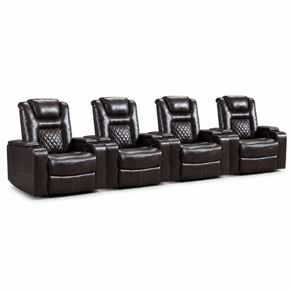 36.22" W Luxury Individual Seat Top Faux Leather Home Theater Seat Recliners Quadruple Seat with USB & Dual Cup Holders & Arm Storage (Set of 4)