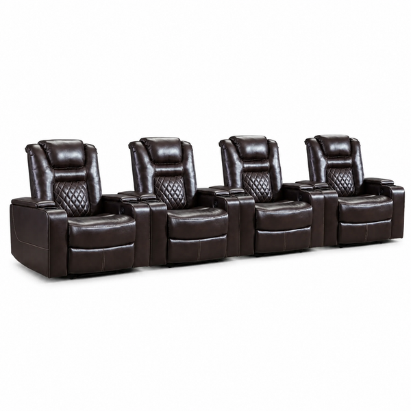 36.22" W Luxury Individual Seat Top Faux Leather Home Theater Seat Recliners Quadruple Seat with USB & Dual Cup Holders & Arm Storage (Set of 4)