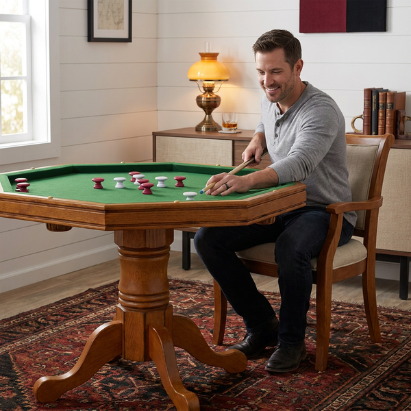 3-in-1 Poker Table Crafted for Ultimate Game Rooms, Birch Hardwood, Antique Oak Finish, Dining Conversion